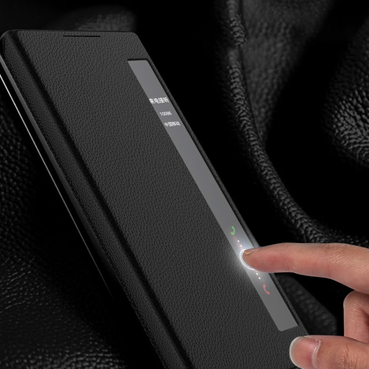 For Huawei Mate X2 Cross Texture Horizontal Flip Leather Phone Case with Smart Touch Call Display ID(Black) - Huawei Cases by PMC TechLife | Online Shopping South Africa | PMC TechLife | Buy Now Pay Later Mobicred