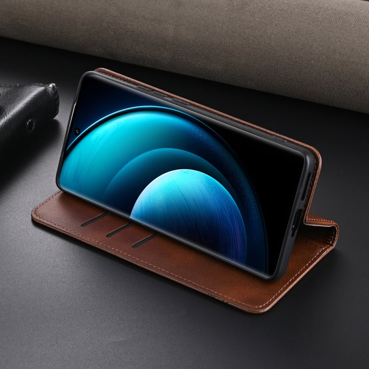 For vivo X100 AZNS Magnetic Calf Texture Leather Phone Case(Dark Brown) - X100 Cases by AZNS | Online Shopping South Africa | PMC Jewellery | Buy Now Pay Later Mobicred