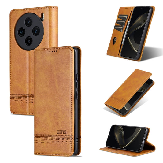 For vivo X100 AZNS Magnetic Calf Texture Leather Phone Case(Light Brown) - X100 Cases by AZNS | Online Shopping South Africa | PMC Jewellery | Buy Now Pay Later Mobicred