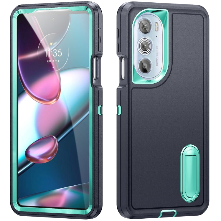 For Motorola Edge 30 Pro 3 in 1 Rugged Holder Phone Case(Dark Blue+Light Blue) - Motorola Cases by PMC TechLife | Online Shopping South Africa | PMC TechLife