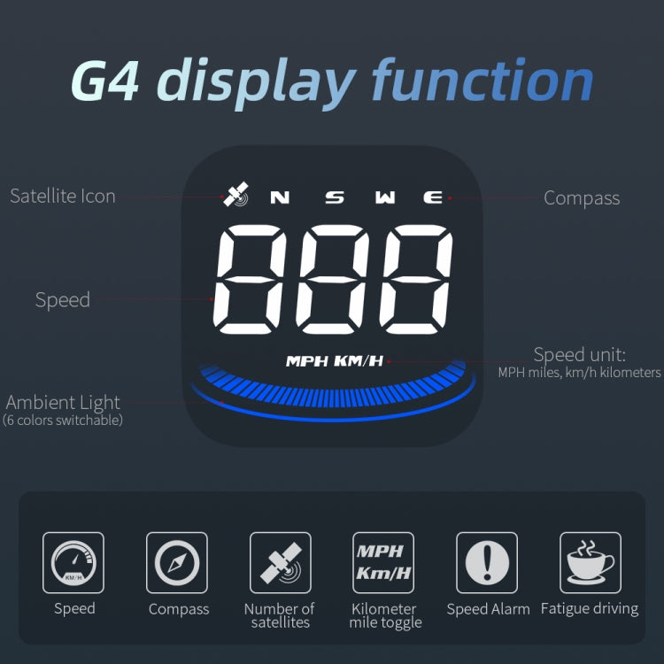 G4 Head Up Display Car Speedometer Smart Digital Alarm Reminder GPS HUD - Head Up Display System by PMC Jewellery | Online Shopping South Africa | PMC Jewellery | Buy Now Pay Later Mobicred