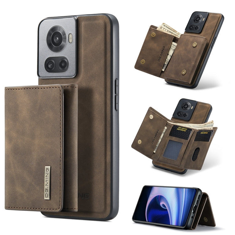 For OnePlus Ace/10R DG.MING M1 Series 3-Fold Multi Card Wallet + Magnetic Phone Case(Coffee) - OnePlus Cases by DG.MING | Online Shopping South Africa | PMC TechLife | Buy Now Pay Later Mobicred