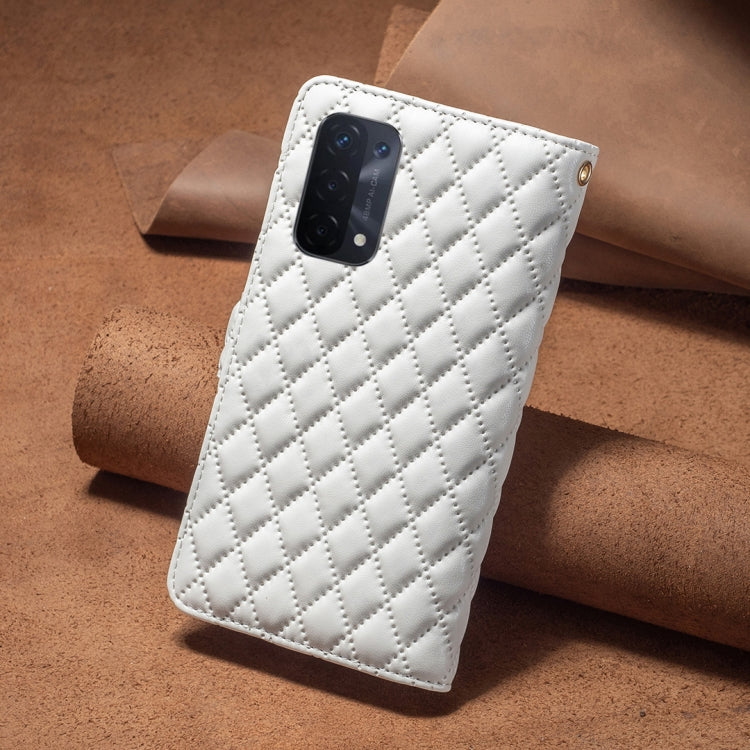 For OPPO A74 5G / A93 5G / A54 5G Diamond Lattice Zipper Wallet Leather Flip Phone Case(White) - OPPO Cases by PMC Jewellery | Online Shopping South Africa | PMC Jewellery