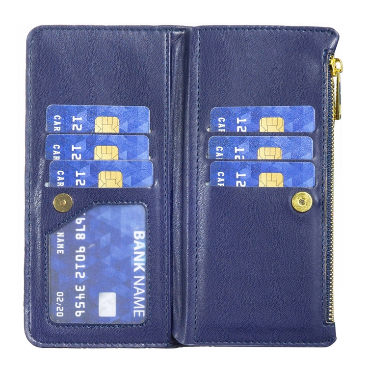 For OPPO Find X5 Lite / Reno7 5G Diamond Lattice Zipper Wallet Leather Flip Phone Case(Blue) - OPPO Cases by PMC TechLife | Online Shopping South Africa | PMC TechLife | Buy Now Pay Later Mobicred