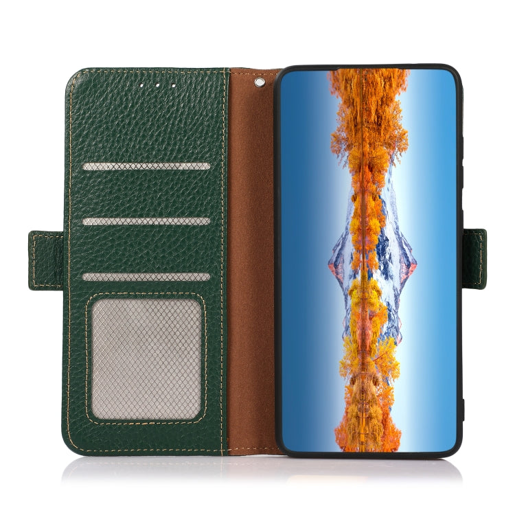 For Huawei Nova 10 Pro KHAZNEH Side-Magnetic Litchi Genuine Leather RFID Phone Case(Green) - Huawei Cases by PMC TechLife | Online Shopping South Africa | PMC TechLife | Buy Now Pay Later Mobicred