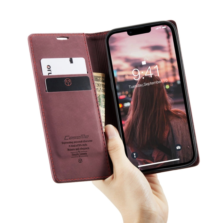 For iPhone 14 CaseMe-013 Multifunctional Retro Frosted Leather Phone Case (Wine Red) - iPhone 14 Cases by CaseMe | Online Shopping South Africa | PMC Jewellery | Buy Now Pay Later Mobicred