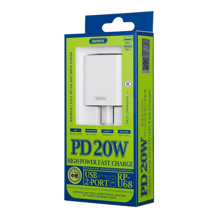 REMAX RP-U68 Speedy Series 20W USB+USB-C/Type-C Interface Fast Charger, Specification:CN Plug(White) - USB Charger by REMAX | Online Shopping South Africa | PMC Jewellery | Buy Now Pay Later Mobicred