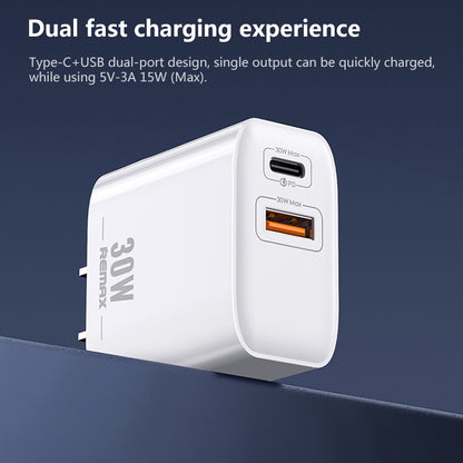 REMAX RP-U82 30W USB+USB-C/Type-C Dual Interface Fast Charger, Specification:US Plug(White) - USB Charger by REMAX | Online Shopping South Africa | PMC Jewellery | Buy Now Pay Later Mobicred