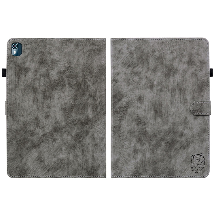 For Nokia T10 Tiger Pattern PU Tablet Case(Grey) - Nokia by PMC TechLife | Online Shopping South Africa | PMC TechLife | Buy Now Pay Later Mobicred