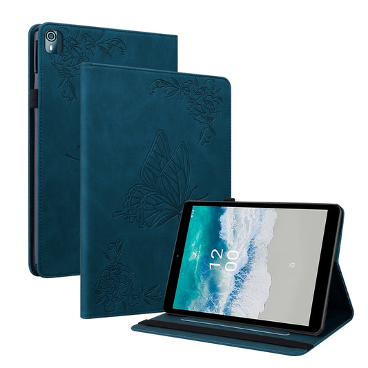 For Nokia T10 Butterfly Flower Embossed Leather Tablet Case(Blue) - Nokia by PMC Jewellery | Online Shopping South Africa | PMC Jewellery