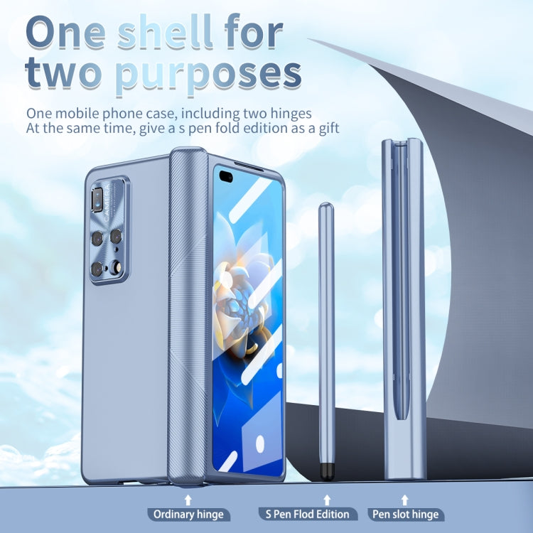 For Huawei Mate X2 Electroplating Hinged Folding Phone Case with S Pen Fold Edtion(Blue) - Huawei Cases by PMC TechLife | Online Shopping South Africa | PMC TechLife | Buy Now Pay Later Mobicred