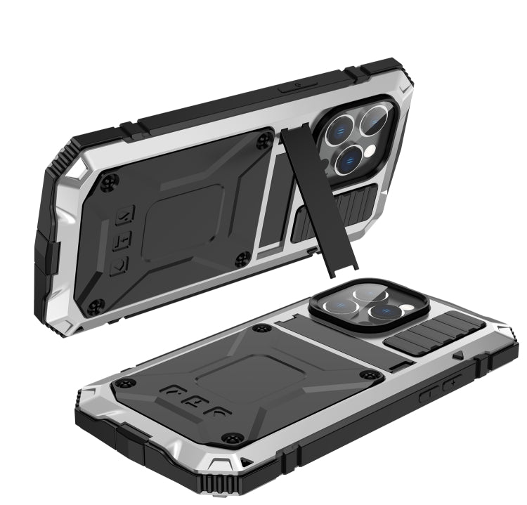 For iPhone 14 Pro R-JUST Shockproof Waterproof Dust-proof Case with Holder(Silver) - iPhone 14 Pro Cases by R-JUST | Online Shopping South Africa | PMC TechLife