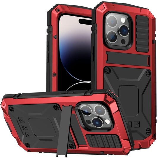 For iPhone 14 Pro R-JUST Shockproof Waterproof Dust-proof Case with Holder(Red) - iPhone 14 Pro Cases by R-JUST | Online Shopping South Africa | PMC Jewellery | Buy Now Pay Later Mobicred