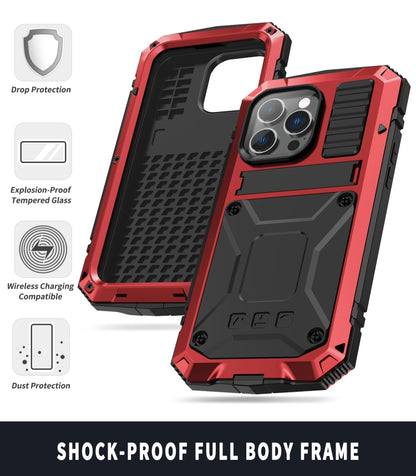 For iPhone 14 Pro R-JUST Shockproof Waterproof Dust-proof Case with Holder(Red) - iPhone 14 Pro Cases by R-JUST | Online Shopping South Africa | PMC Jewellery | Buy Now Pay Later Mobicred