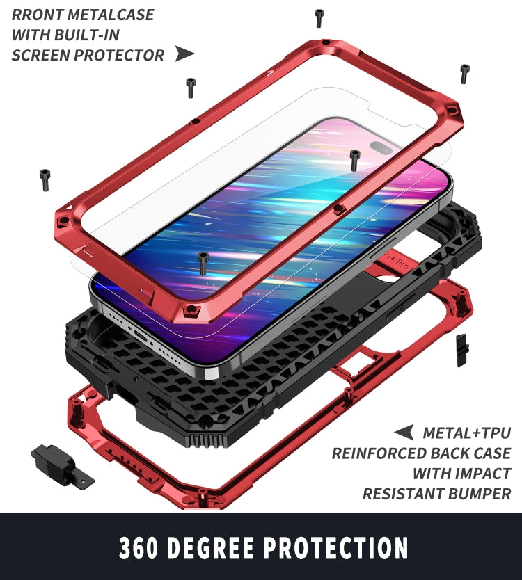 For iPhone 14 Pro R-JUST Shockproof Waterproof Dust-proof Case with Holder(Red) - iPhone 14 Pro Cases by R-JUST | Online Shopping South Africa | PMC Jewellery | Buy Now Pay Later Mobicred