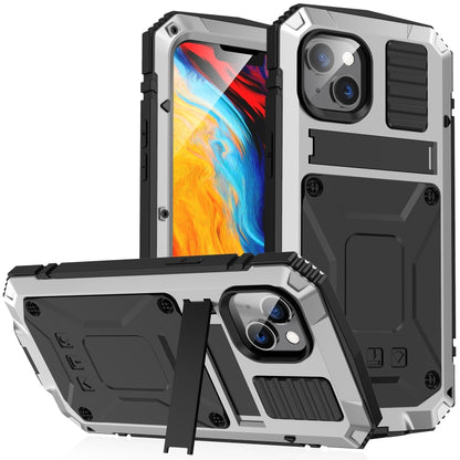 For iPhone 14 R-JUST Shockproof Waterproof Dust-proof Case with Holder (Silver) - iPhone 14 Cases by R-JUST | Online Shopping South Africa | PMC Jewellery | Buy Now Pay Later Mobicred