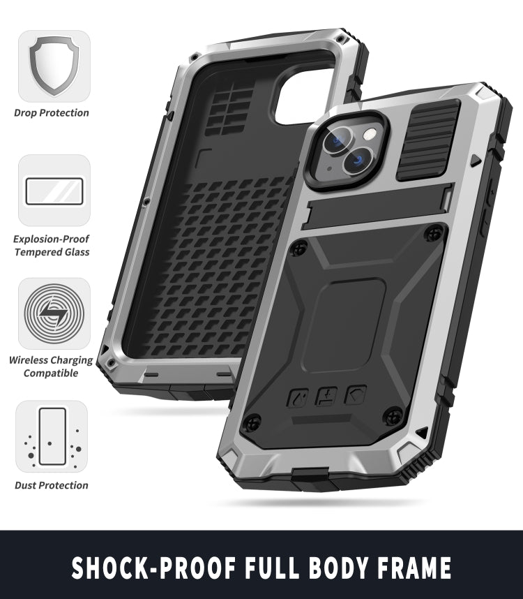 For iPhone 14 R-JUST Shockproof Waterproof Dust-proof Case with Holder (Silver) - iPhone 14 Cases by R-JUST | Online Shopping South Africa | PMC Jewellery | Buy Now Pay Later Mobicred