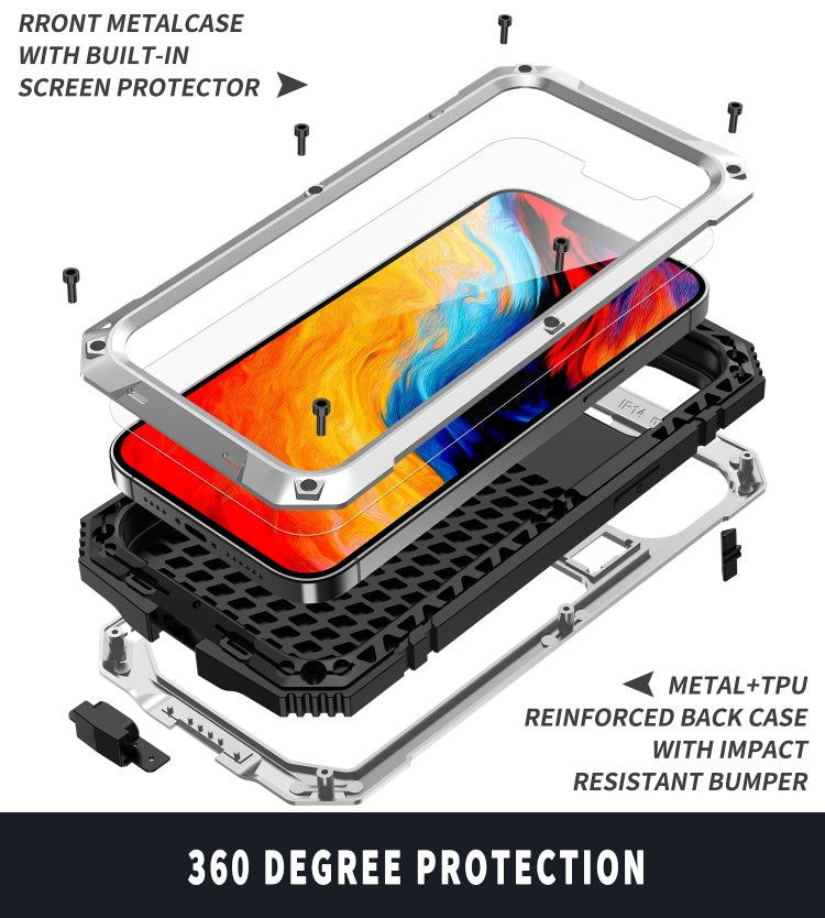 For iPhone 14 R-JUST Shockproof Waterproof Dust-proof Case with Holder (Silver) - iPhone 14 Cases by R-JUST | Online Shopping South Africa | PMC Jewellery | Buy Now Pay Later Mobicred