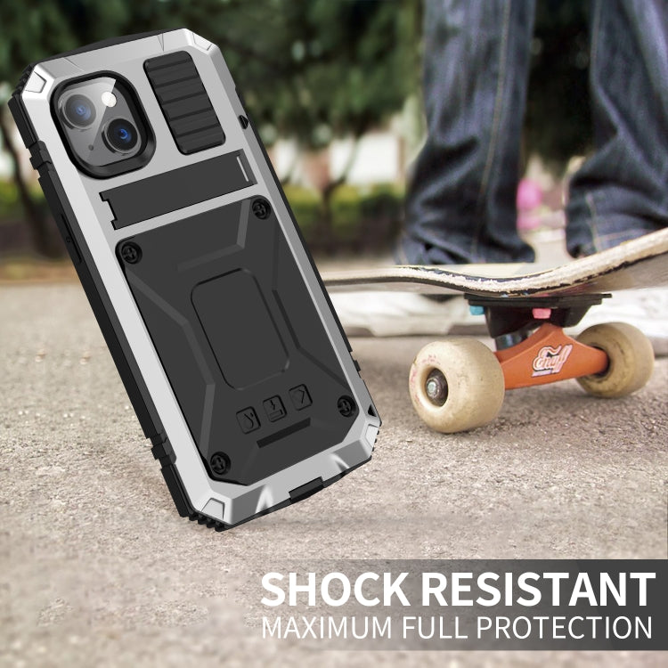 For iPhone 14 R-JUST Shockproof Waterproof Dust-proof Case with Holder (Silver) - iPhone 14 Cases by R-JUST | Online Shopping South Africa | PMC Jewellery | Buy Now Pay Later Mobicred