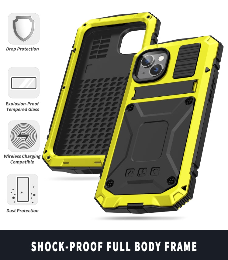For iPhone 14 R-JUST Shockproof Waterproof Dust-proof Case with Holder (Yellow) - iPhone 14 Cases by R-JUST | Online Shopping South Africa | PMC TechLife | Buy Now Pay Later Mobicred