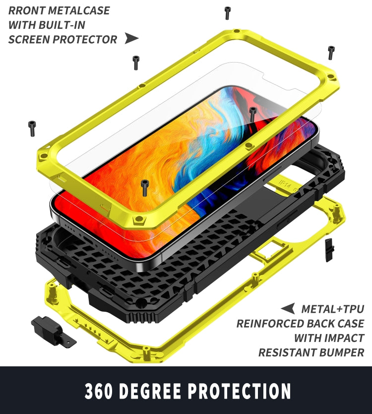 For iPhone 14 R-JUST Shockproof Waterproof Dust-proof Case with Holder (Yellow) - iPhone 14 Cases by R-JUST | Online Shopping South Africa | PMC TechLife | Buy Now Pay Later Mobicred