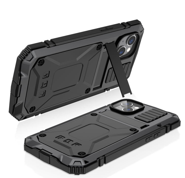 For iPhone 14 R-JUST Shockproof Waterproof Dust-proof Case with Holder (Black) - iPhone 14 Cases by R-JUST | Online Shopping South Africa | PMC Jewellery | Buy Now Pay Later Mobicred