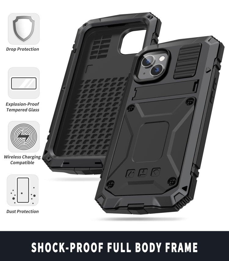 For iPhone 14 Plus R-JUST Shockproof Waterproof Dust-proof Case with Holder (Black) - iPhone 14 Plus Cases by R-JUST | Online Shopping South Africa | PMC Jewellery