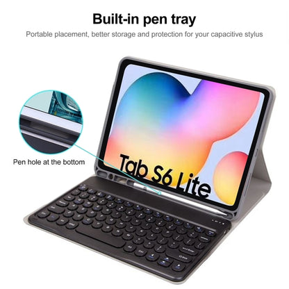 Round Cap Bluetooth Keyboard Leather Case with Pen Slot, without Touchpad For Samsung Galaxy Tab S7(Black+Black Keyboard) - Samsung Keyboard by PMC Jewellery | Online Shopping South Africa | PMC Jewellery