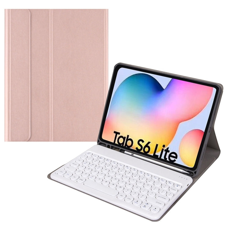 Round Cap Bluetooth Keyboard Leather Case with Pen Slot, without Touchpad For Samsung Galaxy Tab A7 10.4 2020(Rose Gold+White Keyboard) - Samsung Keyboard by PMC Jewellery | Online Shopping South Africa | PMC Jewellery