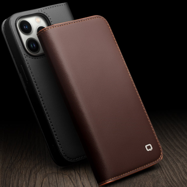 For iPhone 14 Pro QIALINO Business Horizontal Flip PU Phone Case(Brown) - iPhone 14 Pro Cases by QIALINO | Online Shopping South Africa | PMC Jewellery | Buy Now Pay Later Mobicred