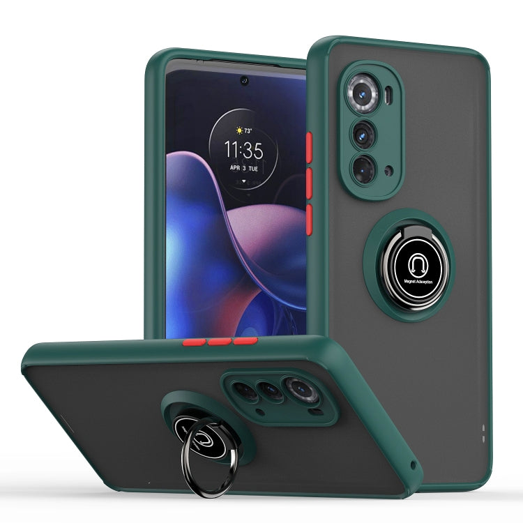 For Motorola Edge 2022 Q Shadow 1 Series TPU + PC Phone Case with Ring Holder(Dark Green) - Motorola Cases by PMC Jewellery | Online Shopping South Africa | PMC Jewellery