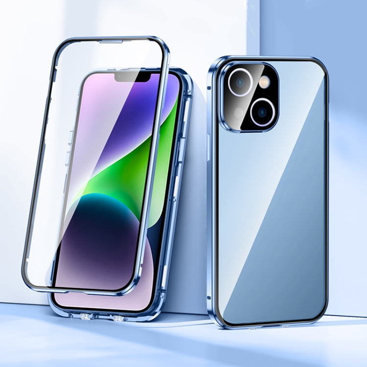 For iPhone 14 Magnetic Double-buckle HD Tempered Glass Phone Case (Blue) - iPhone 14 Cases by PMC Jewellery | Online Shopping South Africa | PMC Jewellery | Buy Now Pay Later Mobicred