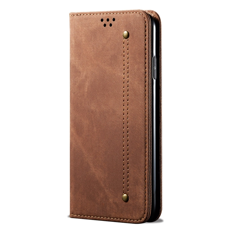 For OnePlus 8 Denim Texture Casual Style Horizontal Flip Leather Case with Holder & Card Slots & Wallet(Brown) - OnePlus Cases by PMC Jewellery | Online Shopping South Africa | PMC Jewellery