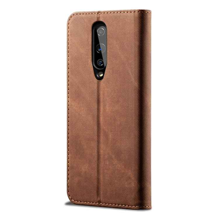 For OnePlus 8 Denim Texture Casual Style Horizontal Flip Leather Case with Holder & Card Slots & Wallet(Brown) - OnePlus Cases by PMC Jewellery | Online Shopping South Africa | PMC Jewellery