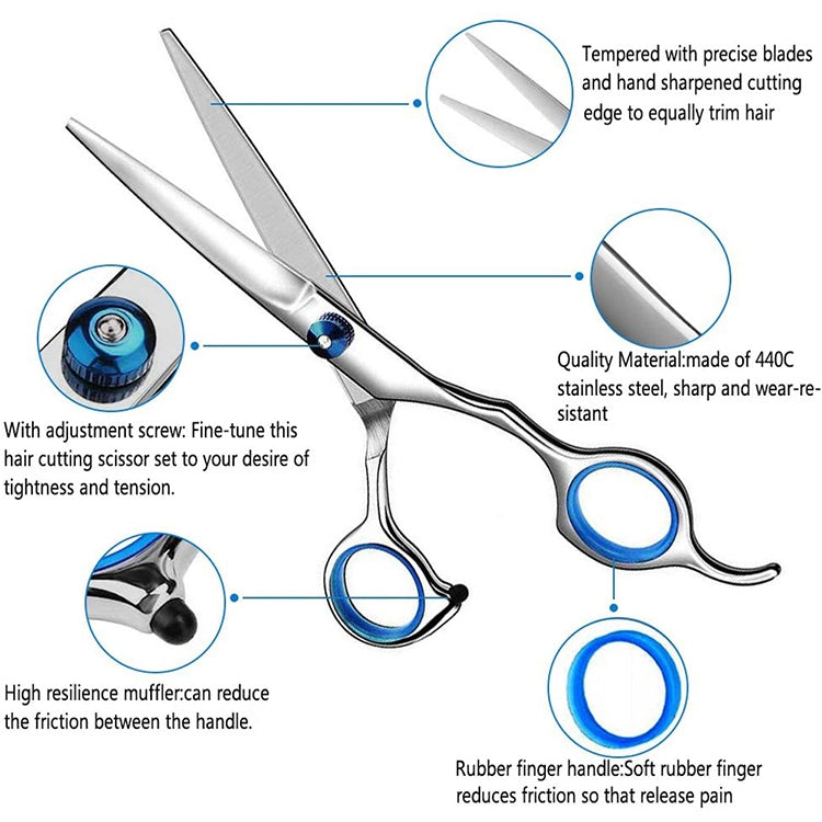 7pcs / Set Professional Hair Cutting Thinning Scissor Hairdressing Flat Shear Scissors Kit(Blue) - free shipping - PMC TechLife - Order now!