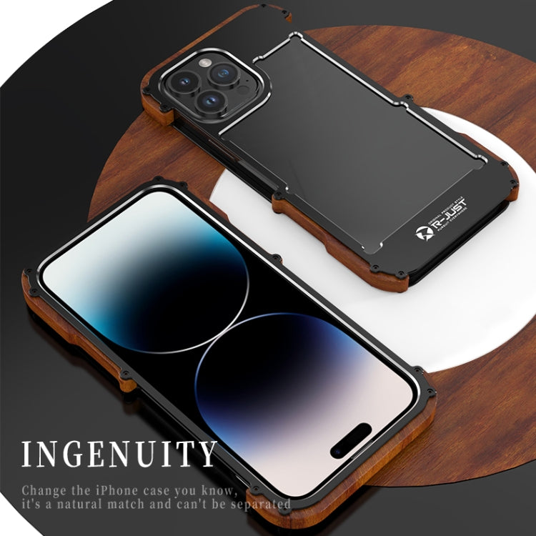 For iPhone 14 R-JUST Ironwood Generation Metal + Wood Phone Case - iPhone 14 Cases by R-JUST | Online Shopping South Africa | PMC TechLife | Buy Now Pay Later Mobicred