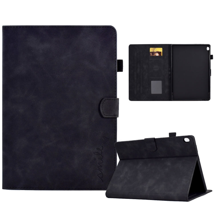 For Lenovo Tab M10 Embossed Smile Flip Tablet Leather Case(Black) - Lenovo by PMC Jewellery | Online Shopping South Africa | PMC Jewellery | Buy Now Pay Later Mobicred