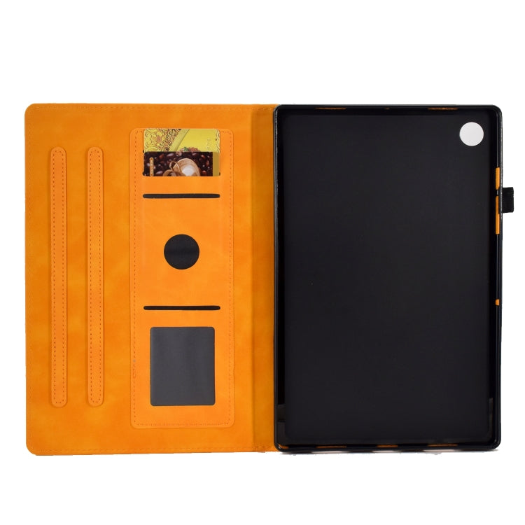 For Lenovo M10 Plus Embossed Smile Flip Tablet Leather Case(Khaki) - Lenovo by PMC TechLife | Online Shopping South Africa | PMC TechLife | Buy Now Pay Later Mobicred