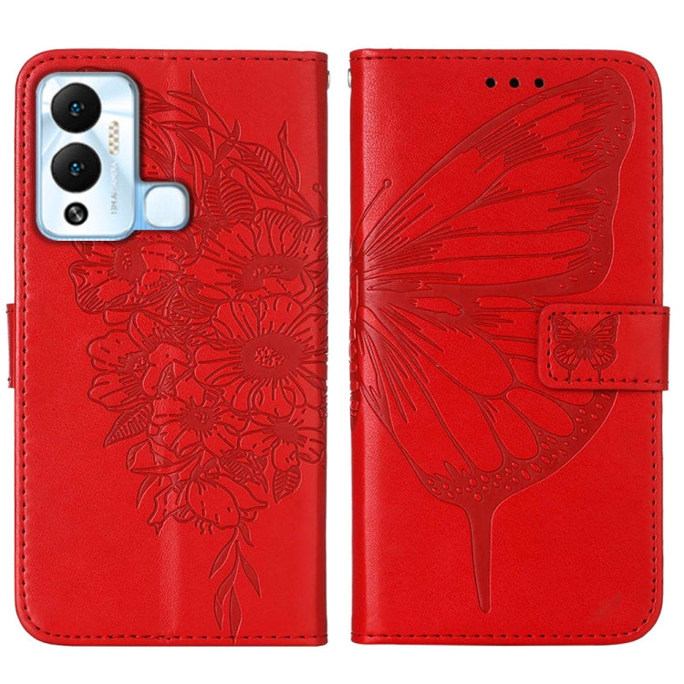 For Infinix Hot 12 Play/Hot 12 Play NFC X6816C Embossed Butterfly Flip Leather Phone Case(Red) - Infinix Cases by PMC Jewellery | Online Shopping South Africa | PMC Jewellery