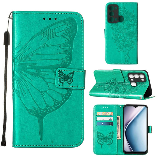 For Itel P38/S17/S1661W/Vision 3 Embossed Butterfly Flip Leather Phone Case(Green) - More Brand by PMC Jewellery | Online Shopping South Africa | PMC Jewellery