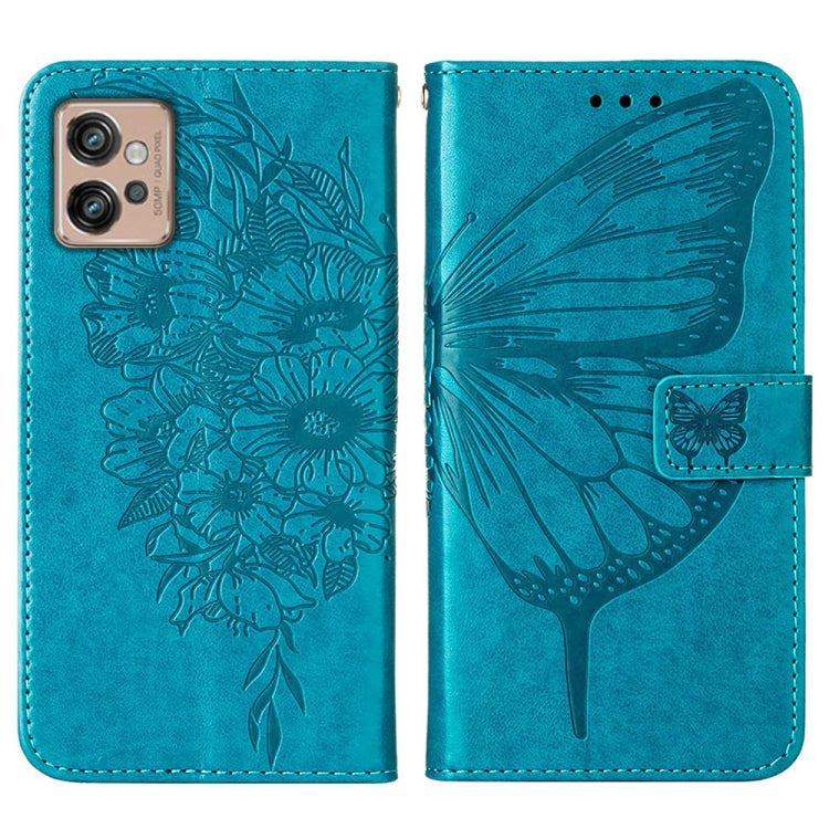 For Motorola Moto G32 Embossed Butterfly Flip Leather Phone Case(Blue) - Motorola Cases by PMC Jewellery | Online Shopping South Africa | PMC Jewellery | Buy Now Pay Later Mobicred