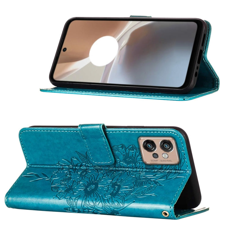 For Motorola Moto G32 Embossed Butterfly Flip Leather Phone Case(Blue) - Motorola Cases by PMC Jewellery | Online Shopping South Africa | PMC Jewellery | Buy Now Pay Later Mobicred