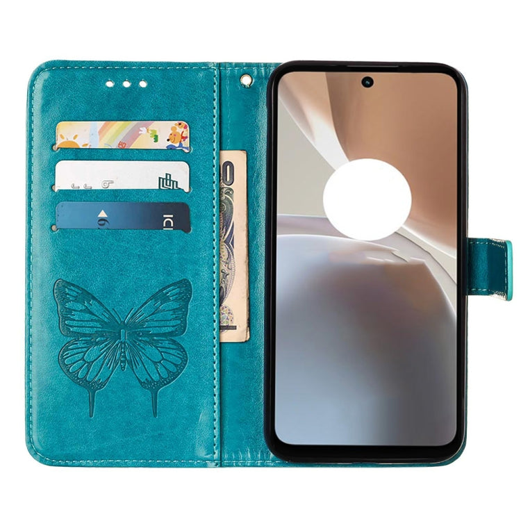 For Motorola Moto G32 Embossed Butterfly Flip Leather Phone Case(Blue) - Motorola Cases by PMC Jewellery | Online Shopping South Africa | PMC Jewellery | Buy Now Pay Later Mobicred