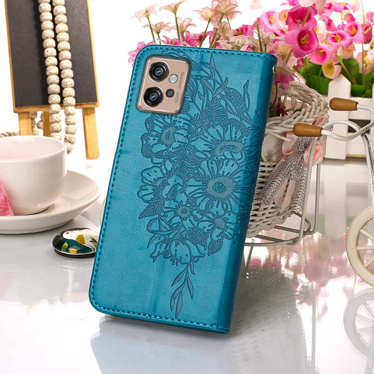 For Motorola Moto G32 Embossed Butterfly Flip Leather Phone Case(Blue) - Motorola Cases by PMC Jewellery | Online Shopping South Africa | PMC Jewellery | Buy Now Pay Later Mobicred