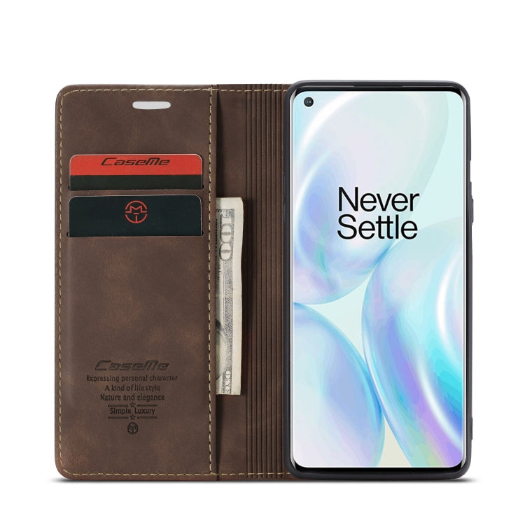 For OnePlus 8 CaseMe Multifunctional Horizontal Flip Leather Case, with Card Slot & Holder & Wallet(Coffee) - OnePlus Cases by CaseMe | Online Shopping South Africa | PMC Jewellery | Buy Now Pay Later Mobicred