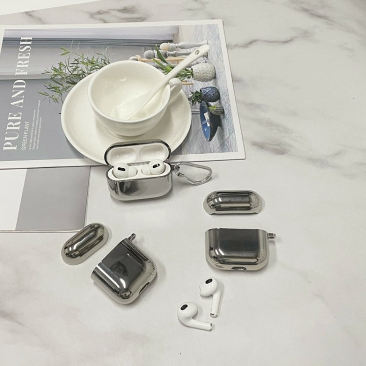 For AirPods Pro Split Electroplating TPU Earphone Protective Case with Hook(Silver) - free shipping - PMC Jewellery - Order now!