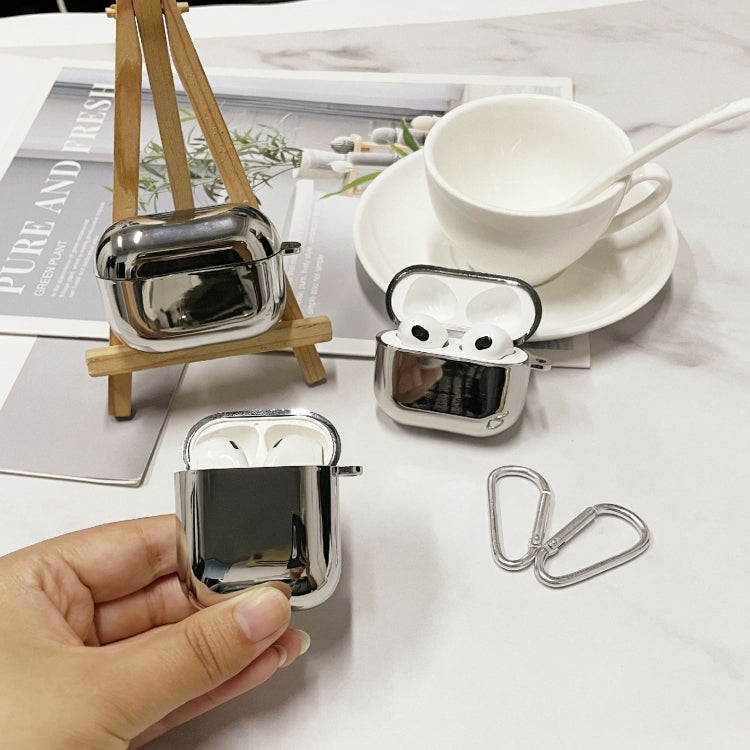 For AirPods Pro Split Electroplating TPU Earphone Protective Case with Hook(Silver) - free shipping - PMC Jewellery - Order now!