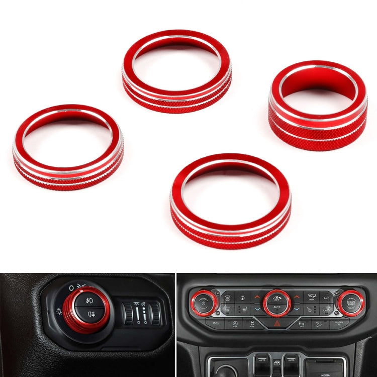 For Jeep Wrangler 2018-2021 4 in 1 Car Air Conditioner Switch Headlight Button Knob Cover Trim(Red) - Decoration Rings by PMC Jewellery | Online Shopping South Africa | PMC Jewellery | Buy Now Pay Later Mobicred