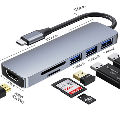 6-in-1 USB-C / Type-C to USB Docking Station HUB Adapter - USB HUB by PMC Jewellery | Online Shopping South Africa | PMC Jewellery | Buy Now Pay Later Mobicred