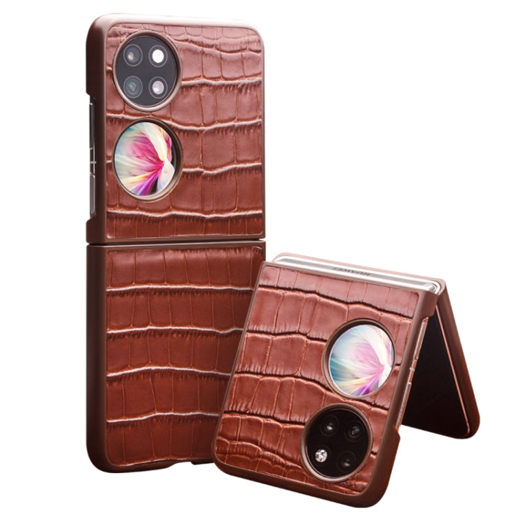 For Huawei P50 Pocket QIALINO Crocodile Pattern Genuine Leather Phone Case(Brown) - free shipping - PMC TechLife - Order now!